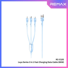 REMAX - RC-C120 Leya Series 3 In 1 Liquid Silicone Fast Charging Data Cable (66W) - Blue