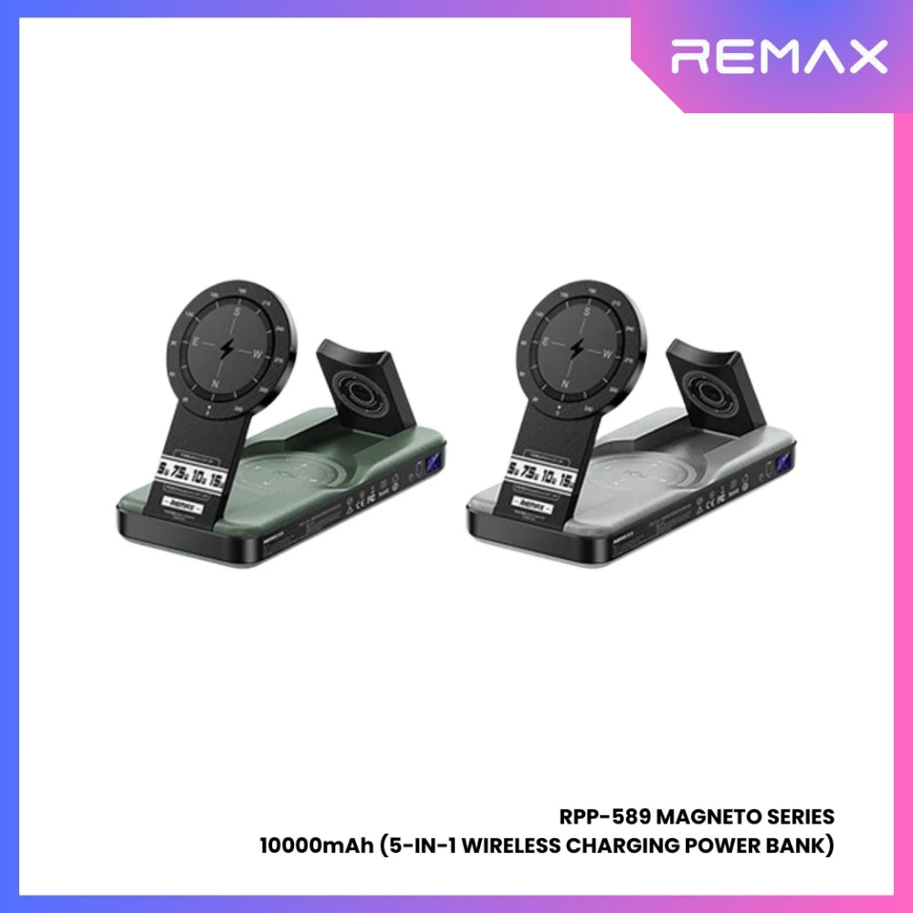 REMAX RPP-589 Magneto Series 10000mAh All-in-one Magnetic Wireless Power Bank - Grey