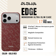 PITAKA - iPhone 17 Pro Max Case ( Monogram Ultra- Slim ) - Gold Red