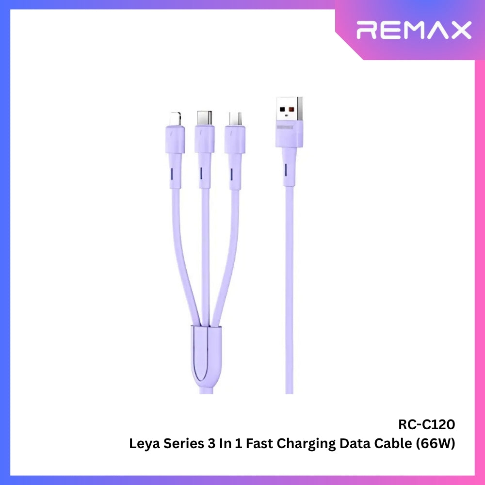 REMAX - RC-C120 Leya Series 3 In 1 Liquid Silicone Fast Charging Data Cable (66W) - Purple