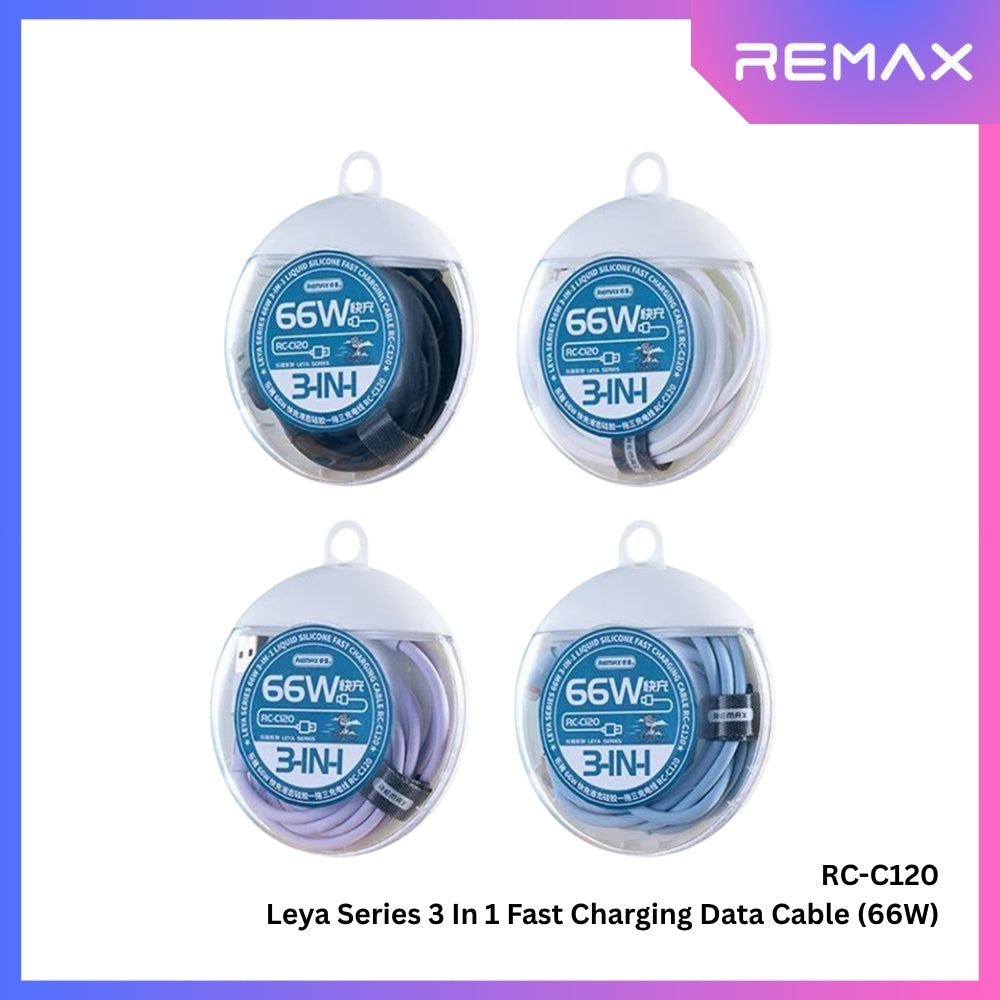 REMAX - RC-C120 Leya Series 3 In 1 Liquid Silicone Fast Charging Data Cable (66W) - Black