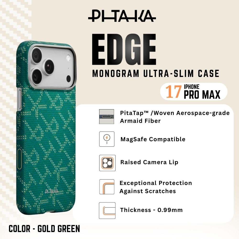 PITAKA - iPhone 17 Pro Max Case ( Monogram Ultra- Slim ) - Gold Green