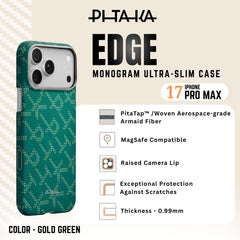 PITAKA - iPhone 17 Pro Max Case ( Monogram Ultra- Slim ) - Gold Green