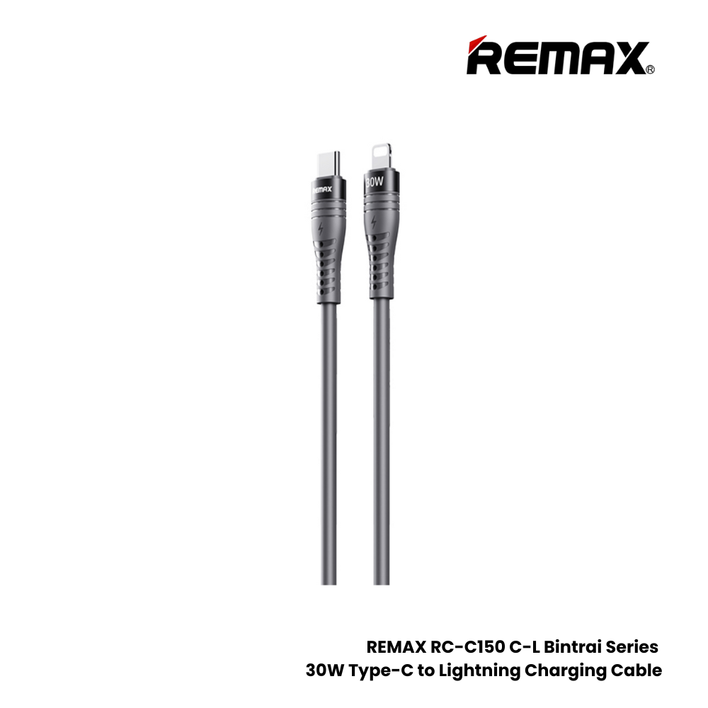 30W ( C to Lightning )-REMAX RC-C150 C-L Bintrai Series 30W Type-C to Lightning Fast Charging Data Cable - Black