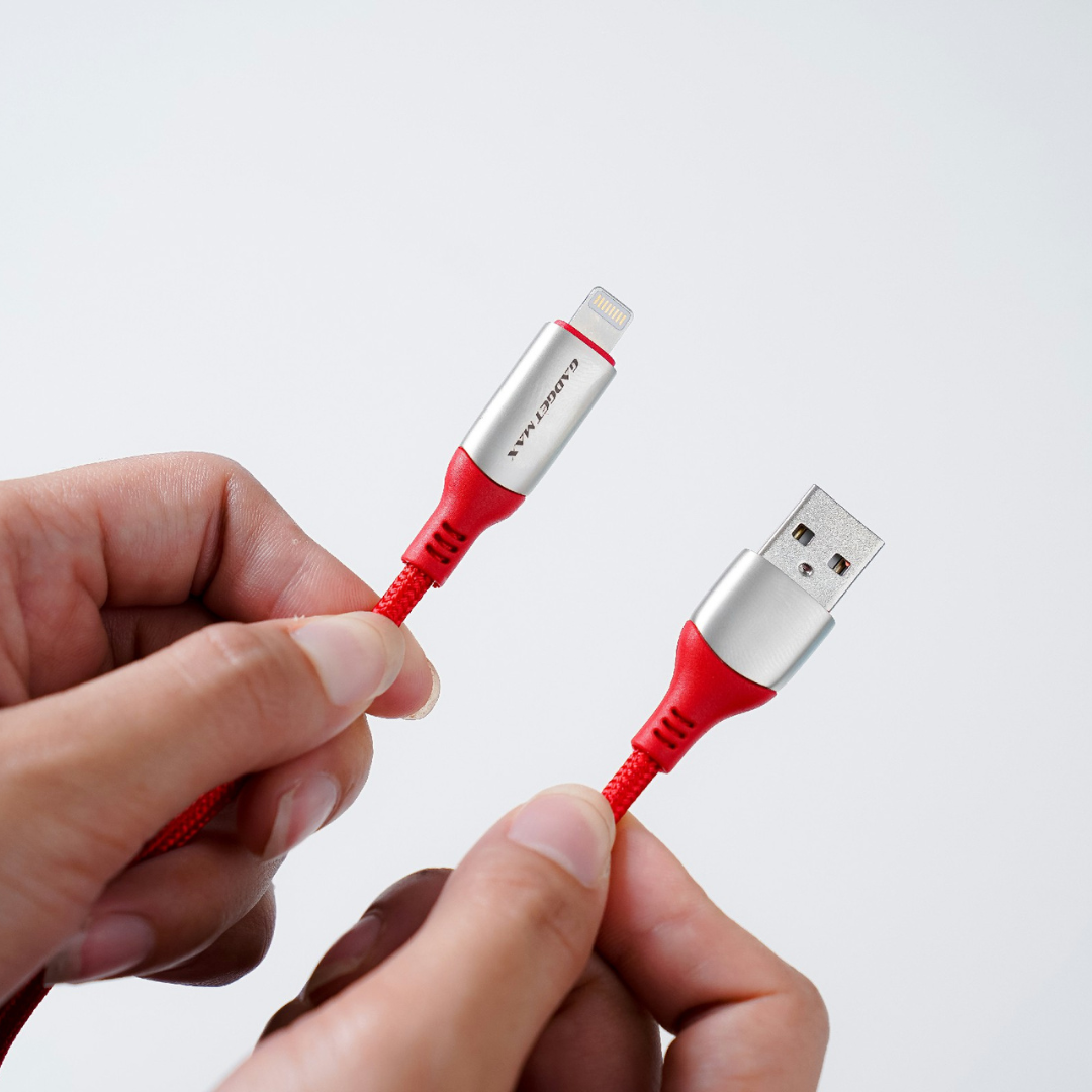 GADGET MAX GX21 USB TO LIGHTNING POWER DISPLAY CABLE (1M)(2.4A) - RED