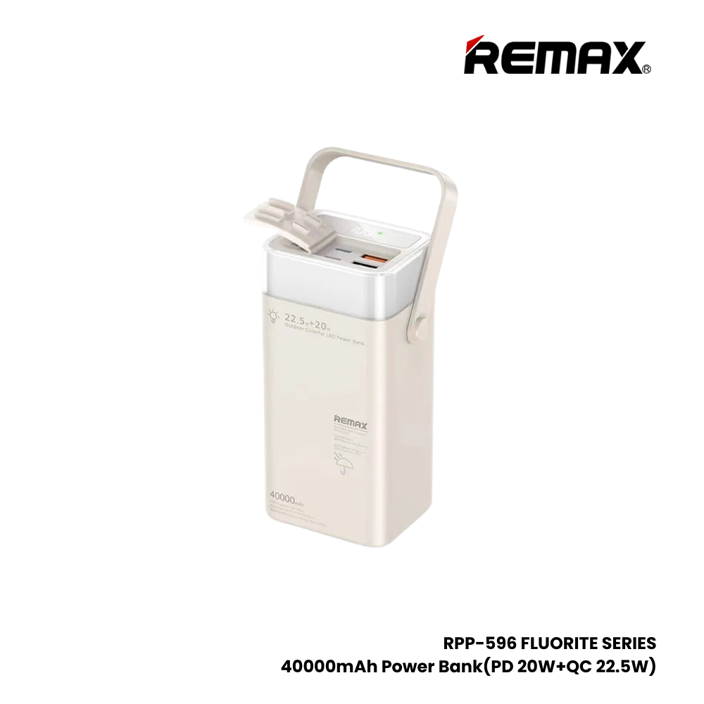 REMAX RPP-596 Fluorite Series 40000mAh PD+QC Fast Charging Power Bank(PD 20W+QC 22.5W) - White