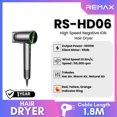 REMAX - RS-HD06 High Speed Negative ION Hair Dryer (1.8M) - Grey