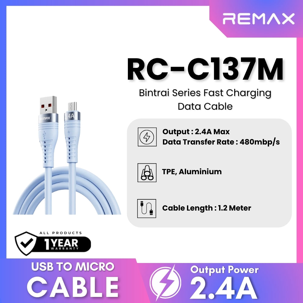 REMAX RC-C137M Bintrai Series 2.4A Fast Charging Data Cable For Micro (1.2M)