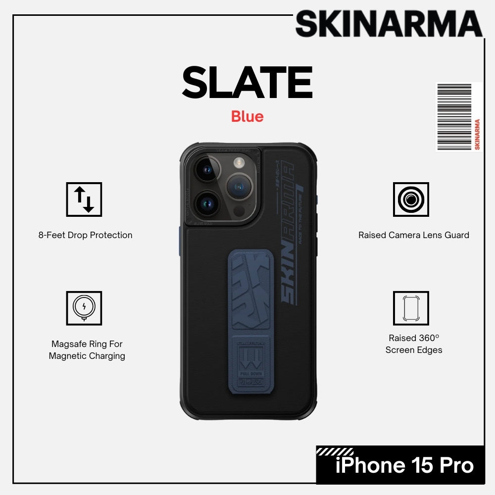 Skinarma iPhone 15 Pro 6.1" Slate (Grip-Stand) Case - Blue