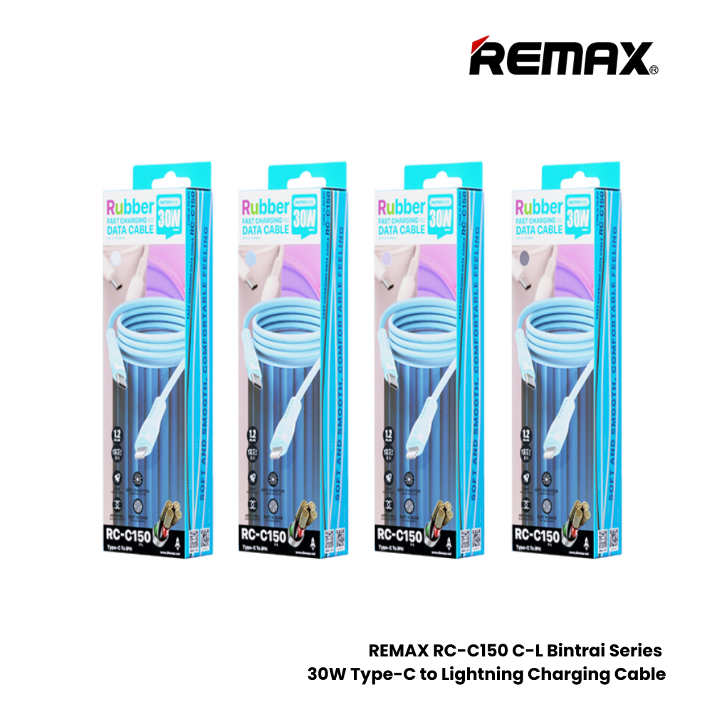 30W ( C to Lightning )-REMAX RC-C150 C-L Bintrai Series 30W Type-C to Lightning Fast Charging Data Cable - Blue