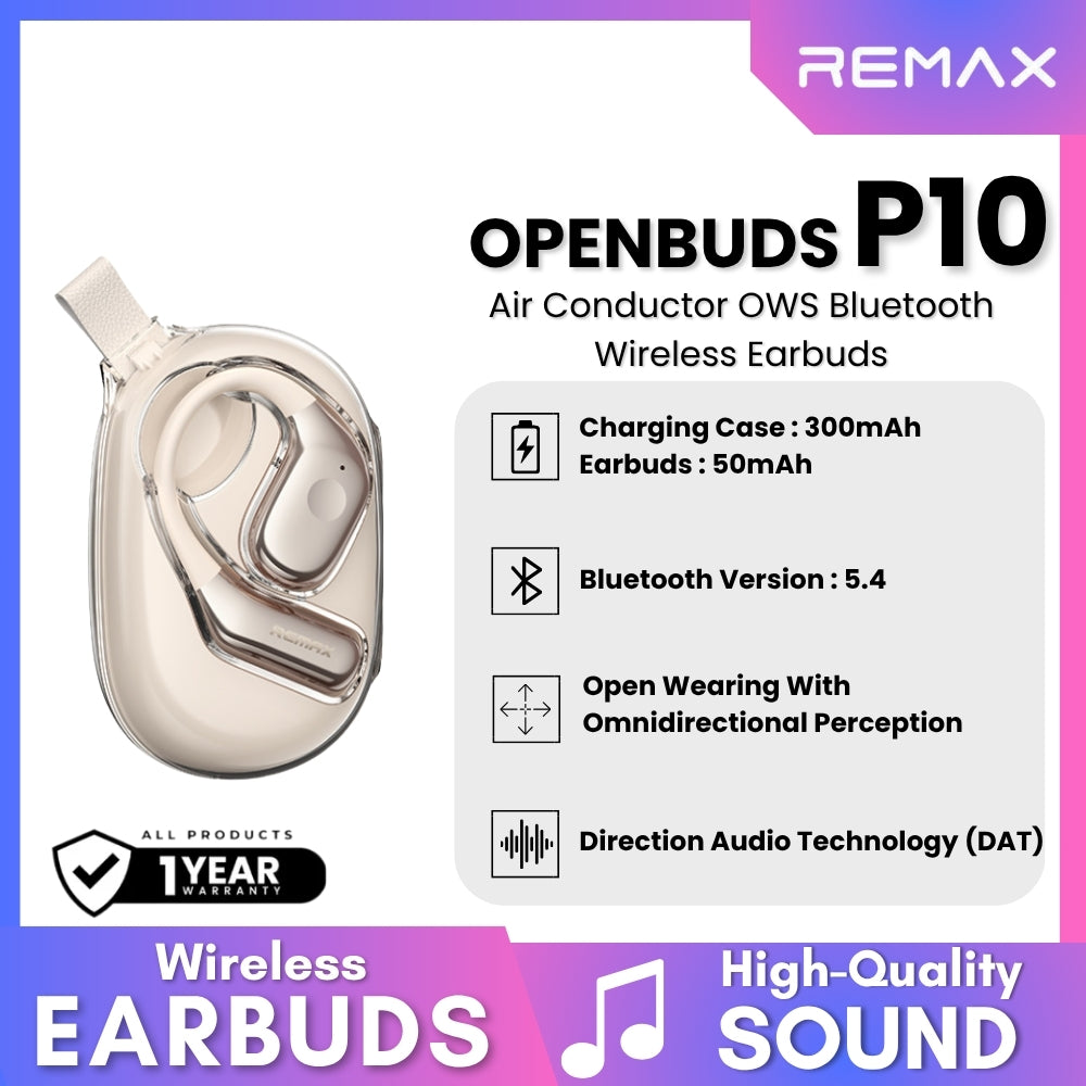 REMAX - OPENBUDS P10 Air Conductor OWS Bluetooth Wireless Earbuds - White