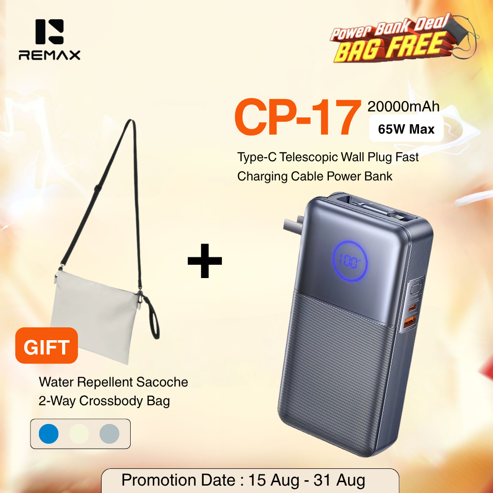 REMAX - CP-17 20000mAh Type-C Telescopic Wall Plug Fast Charging Cable Power Bank ( PD65W ) - Tarnish