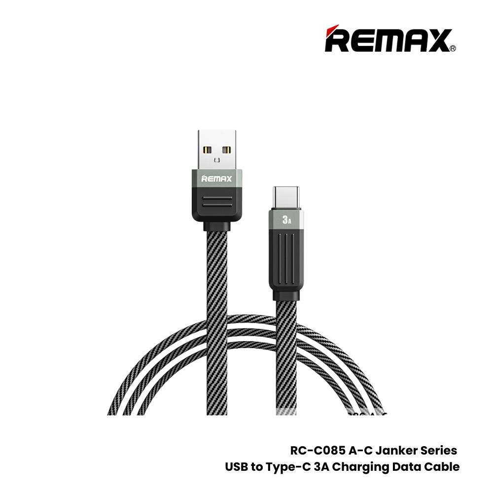 3A ( Type-C )-REMAX RC-C086 A-C Janker Series 3A USB to Type-C Fast Charging Data Cable - Black