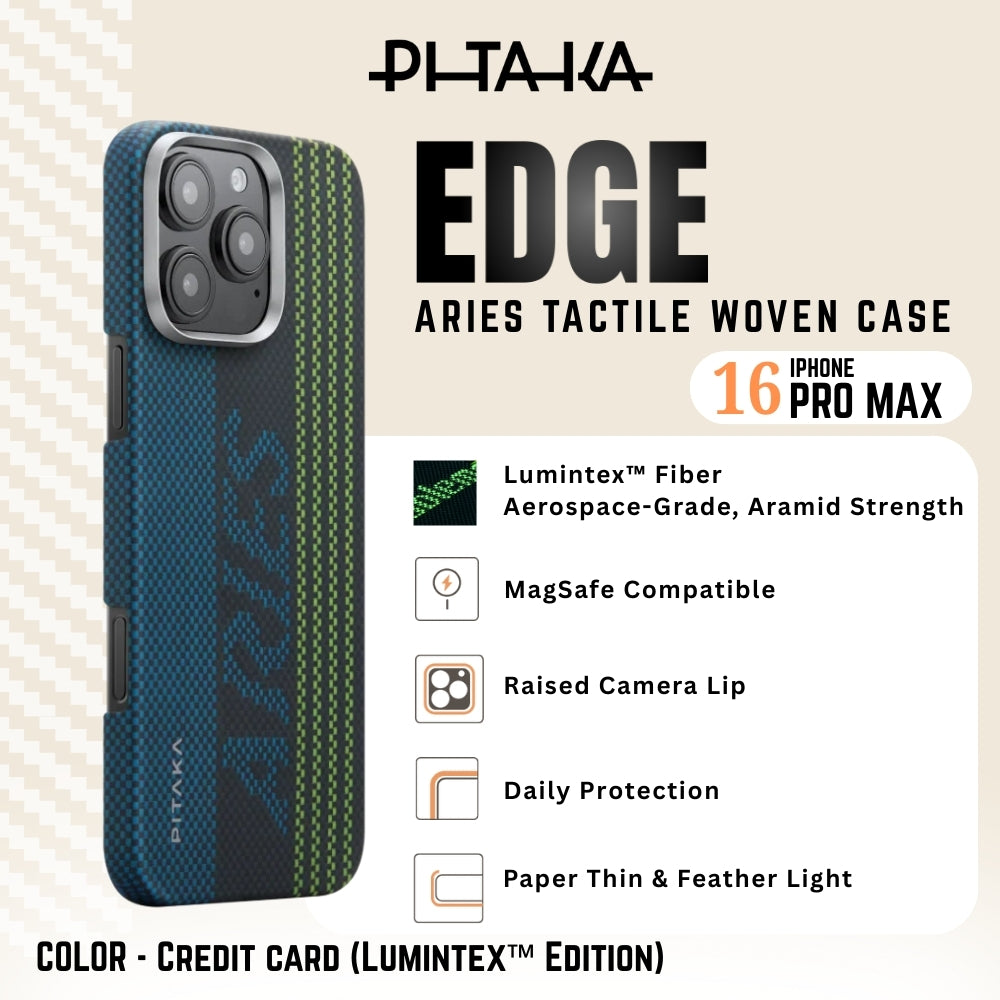 PITAKA - iPhone 16 Pro Max Case ( Aries Tactile Woven ) - Credit Card