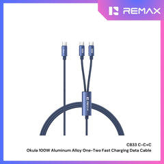 REMAX - CB33 C-C+C Okula 100W One-Two Fast Charging Data Cable (Type-C 100W ) - Blue