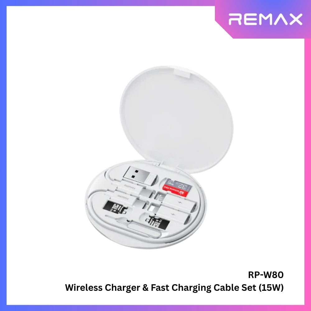 REMAX - RP-W80 Wanbo II Series Wireless Charger & Fast Charging Cable Set (15W) - White
