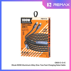 REMAX - CB33 C-C+C Okula 100W One-Two Fast Charging Data Cable (Type-C 100W ) - Blue