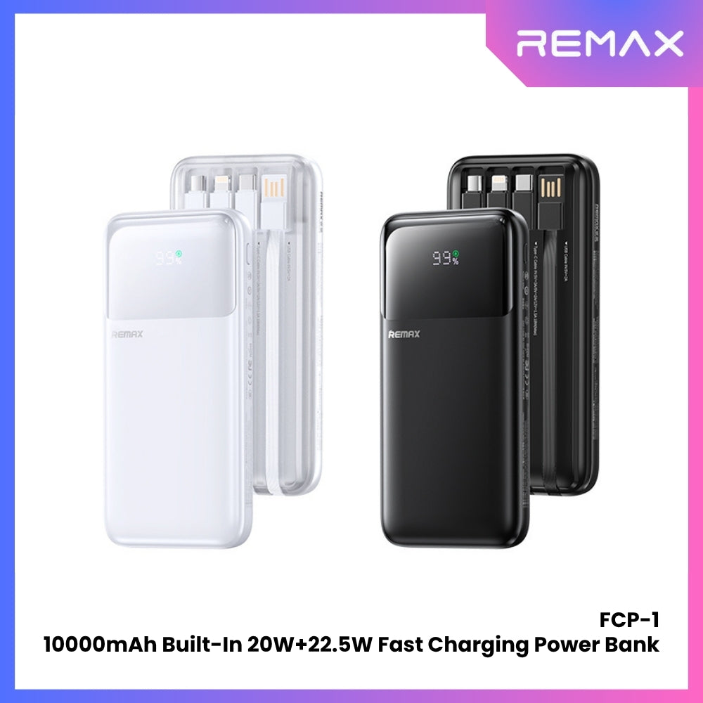 REMAX - FCP-1 10000mAh Built-In Cabled Fast Charging Power Bank ( PD20W + QC22.5W ) - White