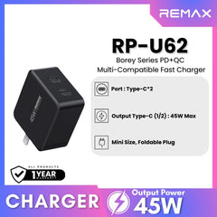 REMAX - RP-U62 Borey Series PD+QC Multi-Compatible Fast Charger (45W) - Black
