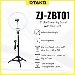 RTAKO - ZJ-ZBT01 13" Live Streaming Stand With Ring Light