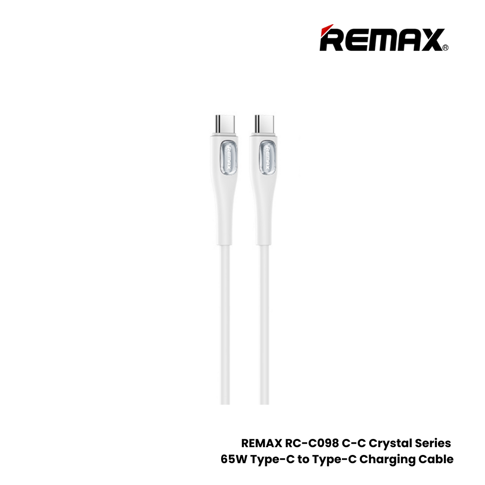 66W ( C to C )-REMAX RC-C098 C-C Crystal Series 66W Type-C to Type-C Fast Charging Data Cable - White