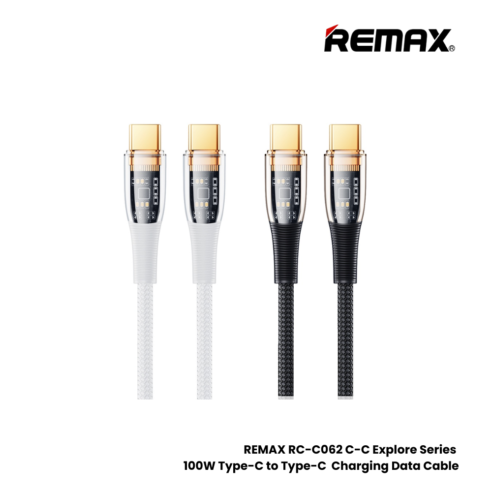 100W ( C to C )-REMAX RC-C062 C-C Explore Series 100W Type-C to Type-C Fast Charging PD Charging Data Cable - Black