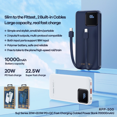 REMAX RPP-500 Suji Series 10000mAh PD+QC Fast Charging Power Bank(PD 20W+QC 22.5W) - Light Blue