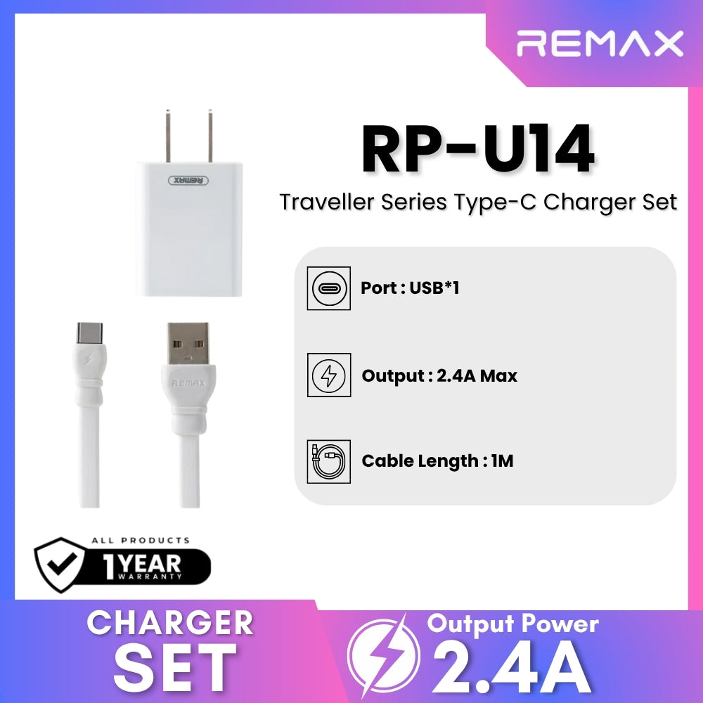 REMAX RP-U14 Traveller Series 2.4A Type-C Charger Set (1 USB) - White