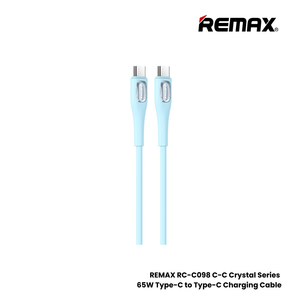 66W ( C to C )-REMAX RC-C098 C-C Crystal Series 66W Type-C to Type-C Fast Charging Data Cable - Blue