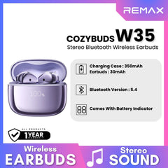 REMAX - COZYBUDS W35 Stereo Bluetooth Wireless Earbuds -  Purple