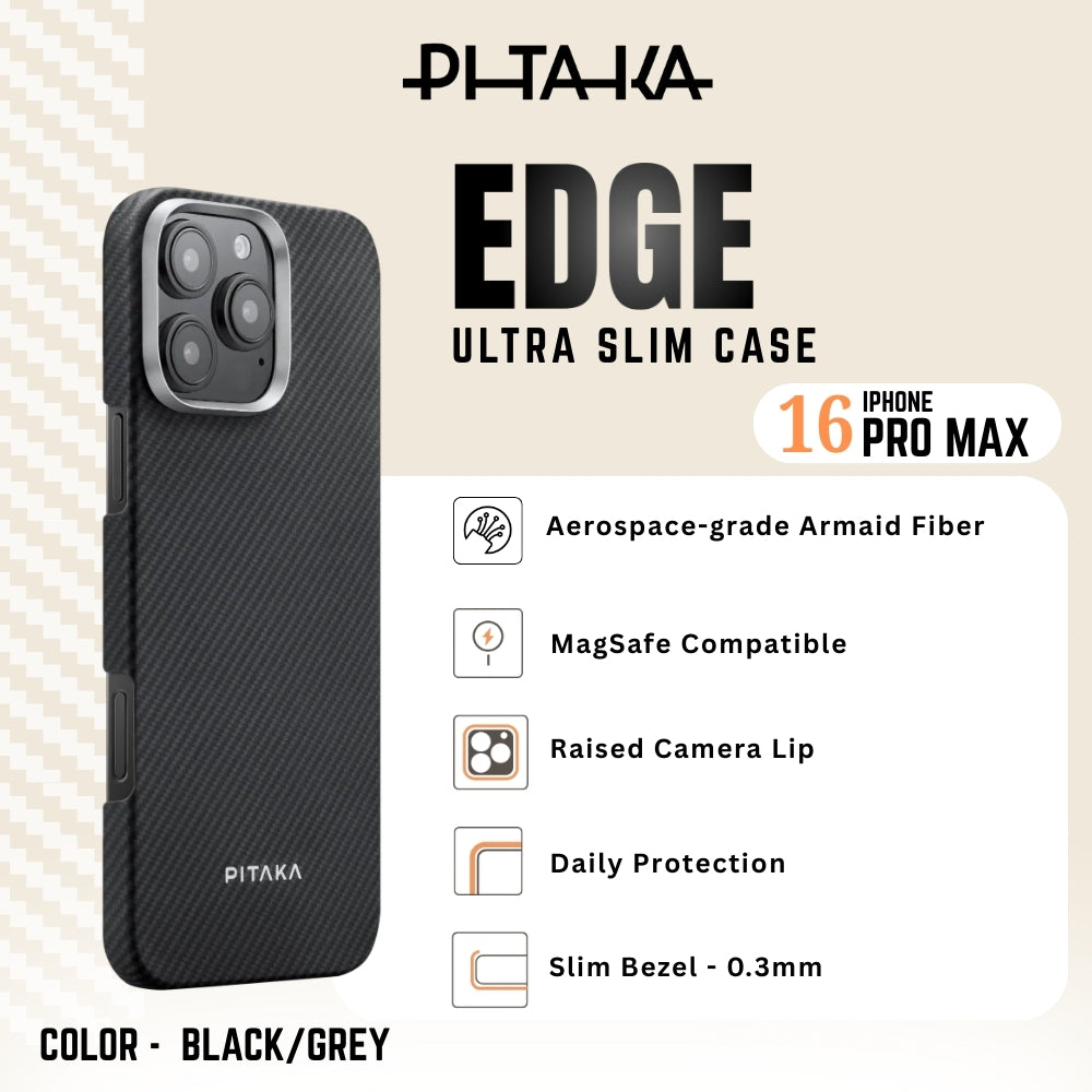 PITAKA - iPhone 16 Pro Max Case ( Ultra Slim ) - Black/Grey