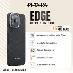 PITAKA - iPhone 16 Pro Max Case ( Ultra Slim ) - Black/Grey