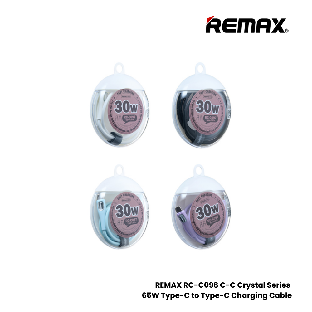 66W ( C to C )-REMAX RC-C098 C-C Crystal Series 66W Type-C to Type-C Fast Charging Data Cable - White