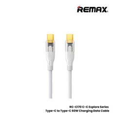 60W ( C to C )-REMAX RC-C170 C-C Explore Series 60W Type-C to Type-C Fast Charging Data Cable - White