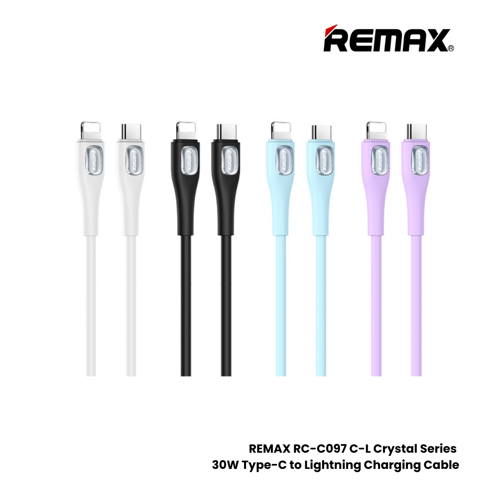 30W ( C to Lightning )-REMAX RC-C097 C-L Crystal Series 30W Type-C to Lightning Fast Charging Data Cable - Black