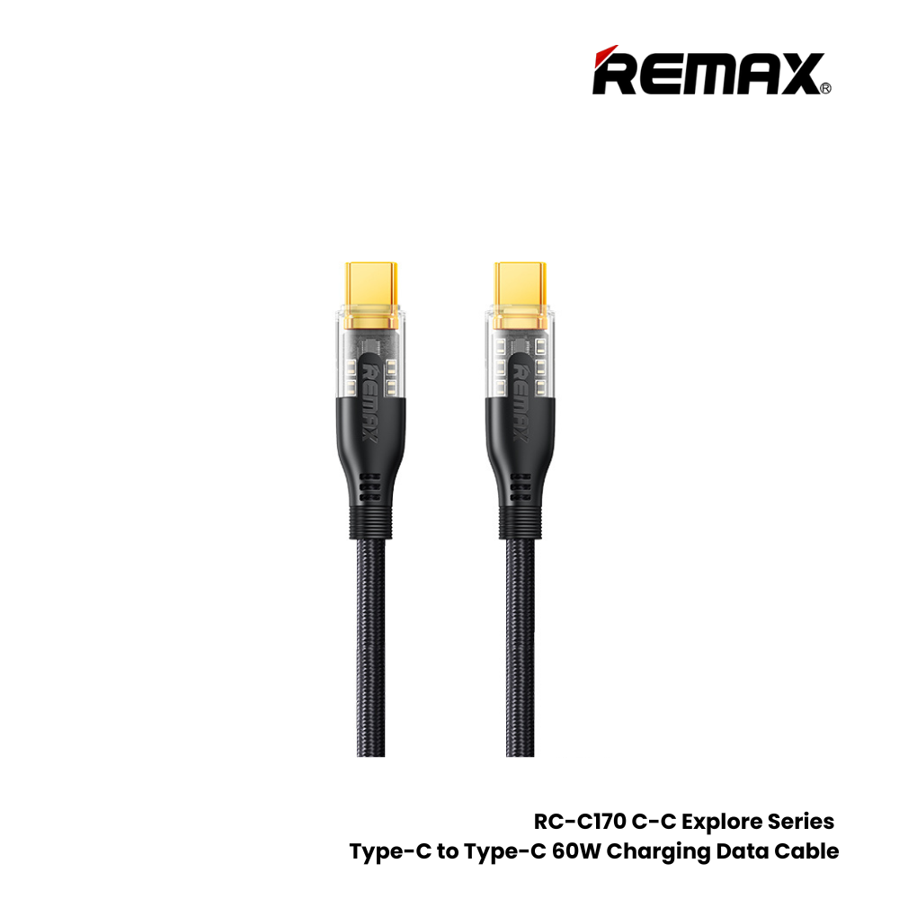 60W ( C to C )-REMAX RC-C170 C-C Explore Series 60W Type-C to Type-C Fast Charging Data Cable - Black