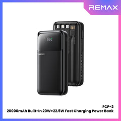 REMAX - FCP-2 20000mAh Built-In Cabled Fast Charging Power Bank ( PD20W + QC22.5W ) - Black