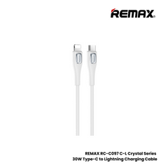 30W ( C to Lightning )-REMAX RC-C097 C-L Crystal Series 30W Type-C to Lightning Fast Charging Data Cable - White