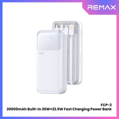 REMAX - FCP-2 20000mAh Built-In Cabled Fast Charging Power Bank ( PD20W + QC22.5W ) - White