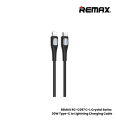 30W ( C to Lightning )-REMAX RC-C097 C-L Crystal Series 30W Type-C to Lightning Fast Charging Data Cable - Black