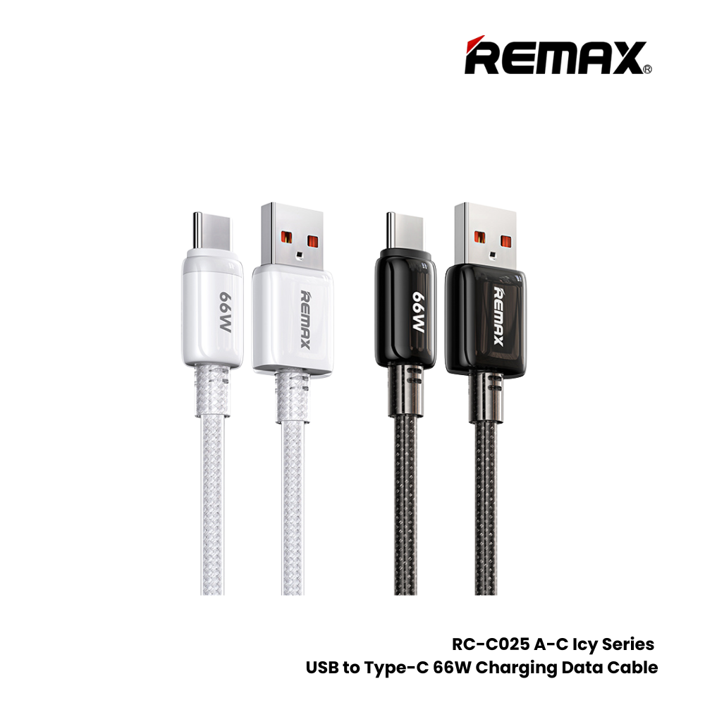 66W ( Type-C )-REMAX RC-C025 A-C Icy Series 66W USB to Type-C Fast Charging Data Cable - White