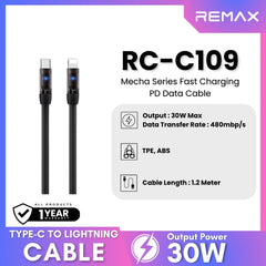 REMAX - RC-C109 C-L Mecha Series Type-C to Lightning Fast Charging Data Cable (30W) - Black