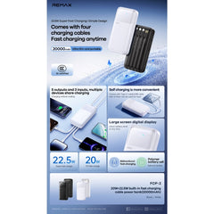 REMAX - FCP-2 20000mAh Built-In Cabled Fast Charging Power Bank ( PD20W + QC22.5W ) - White