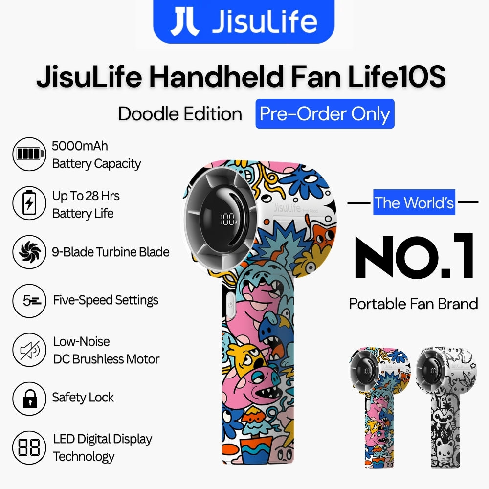 [ Pre-Order ] JisuLife -  ( Limited Doodle Edition ) Handheld Fan Life 10S (5000mAh) - ColorFul Edition