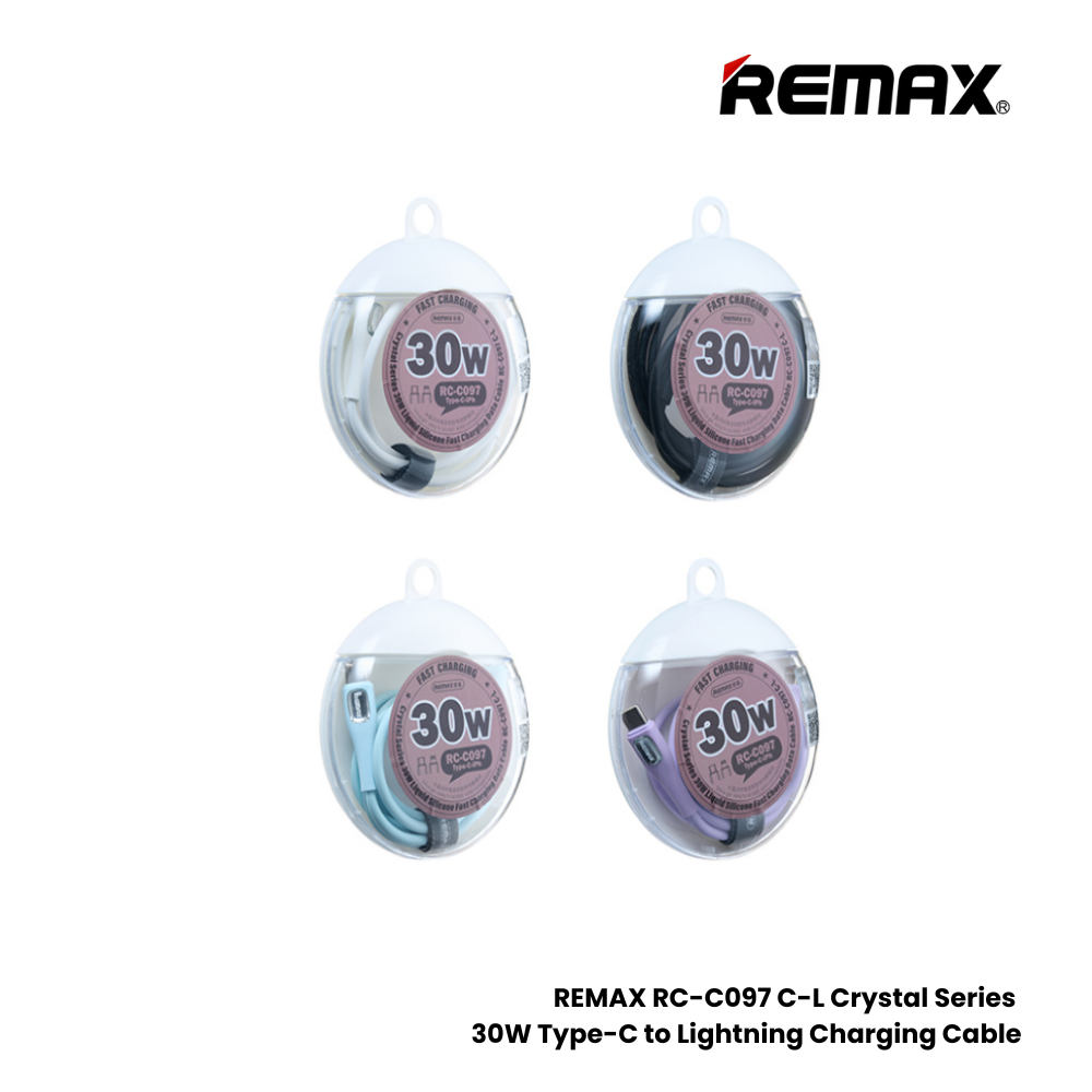 30W ( C to Lightning )-REMAX RC-C097 C-L Crystal Series 30W Type-C to Lightning Fast Charging Data Cable - Black