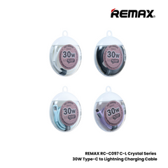 30W ( C to Lightning )-REMAX RC-C097 C-L Crystal Series 30W Type-C to Lightning Fast Charging Data Cable - Black