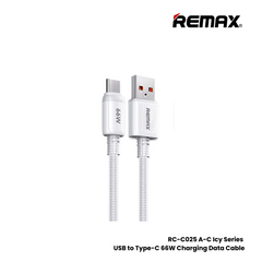 66W ( Type-C )-REMAX RC-C025 A-C Icy Series 66W USB to Type-C Fast Charging Data Cable - White