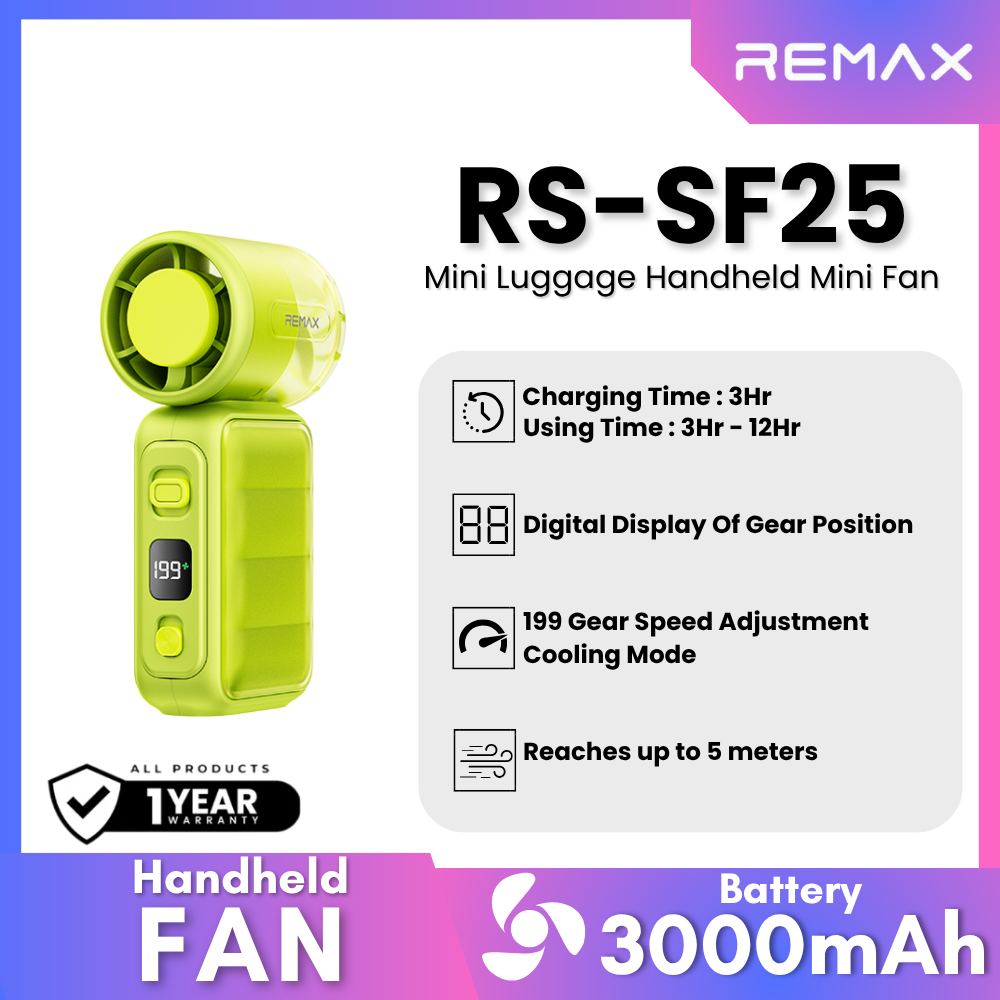 Remax-RS-SF25 MINI Luggage Handheld Mini Fan - Green