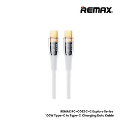 100W ( C to C )-REMAX RC-C062 C-C Explore Series 100W Type-C to Type-C Fast Charging PD Charging Data Cable - White