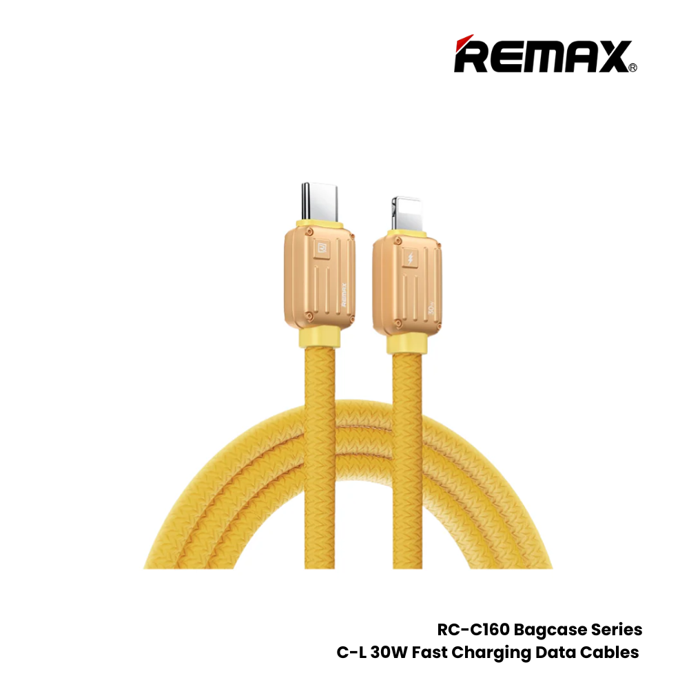 30W ( C to Lightning )-REMAX RC-C160 Bagcase Series 30W Type-C to Lightning PD Fast Charging Data Cable - Gold